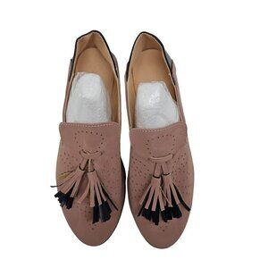 Pink & Navy Matte Perforated Tassel-Accent Loafer